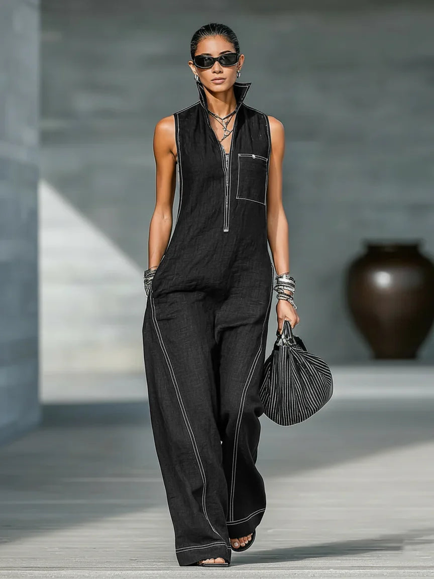 ELEANOR | MOUWLOZE JUMPSUIT MET WITTE AFWERKING