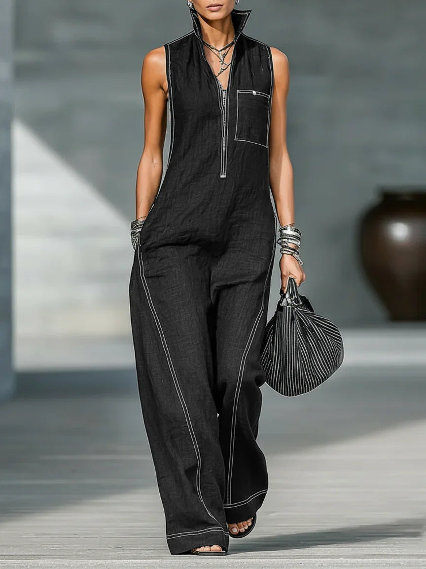 ELEANOR | MOUWLOZE JUMPSUIT MET WITTE AFWERKING