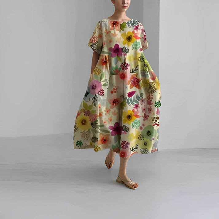 Simone | Casual Bloemen Midi Jurk