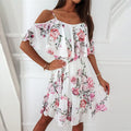 CALYNDRA | KOUDE SCHOUDER FLORALE RUFFLE MINI JURK