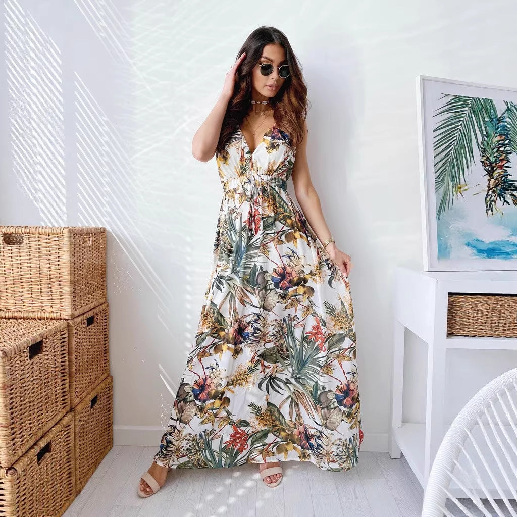 LENORA | TROPISCHE PRINT V-HALS MAXI JURK