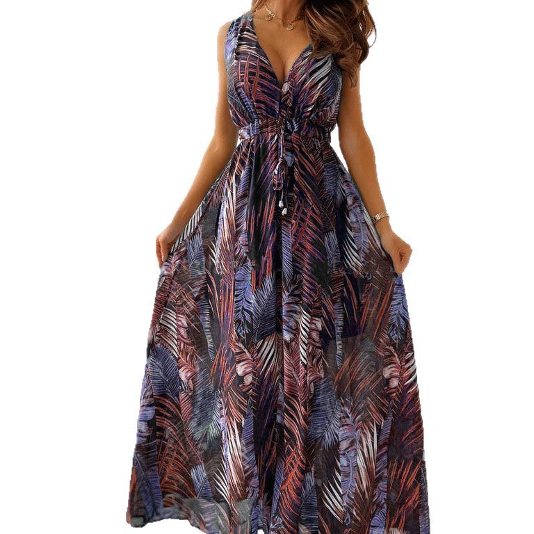 LENORA | TROPISCHE PRINT V-HALS MAXI JURK