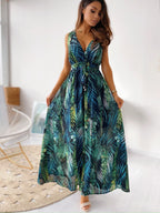 LENORA | TROPISCHE PRINT V-HALS MAXI JURK