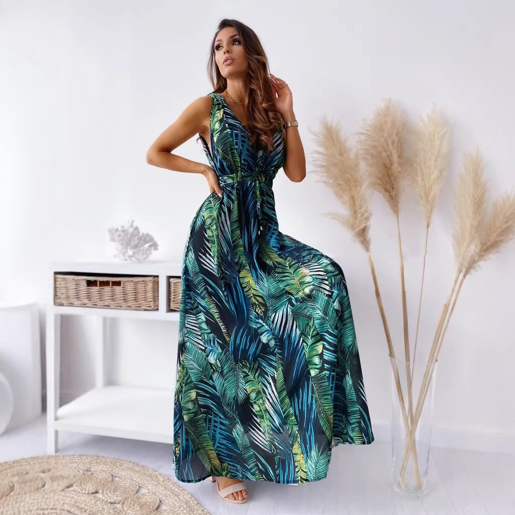 LENORA | TROPISCHE PRINT V-HALS MAXI JURK