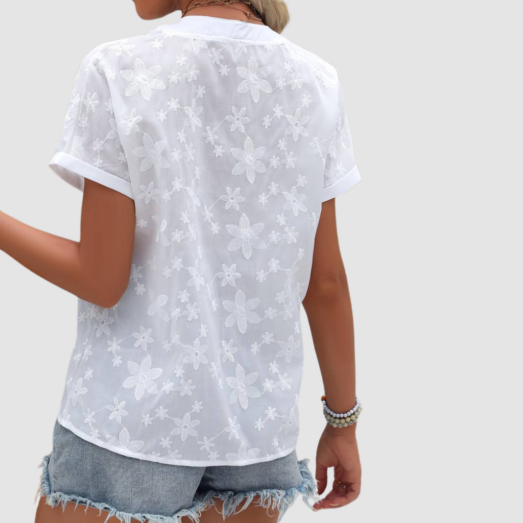 Natasha™ Bloemen Losse Witte Shirt