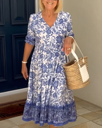 Penelope™ Elegante Bloemen V-Hals Jurk