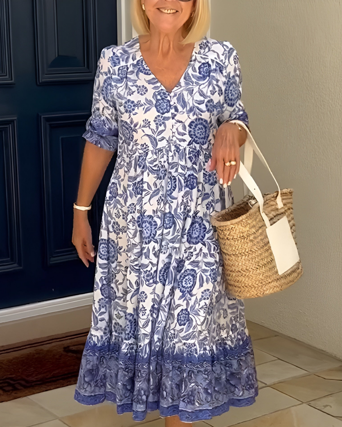 Penelope™ Elegante Bloemen V-Hals Jurk