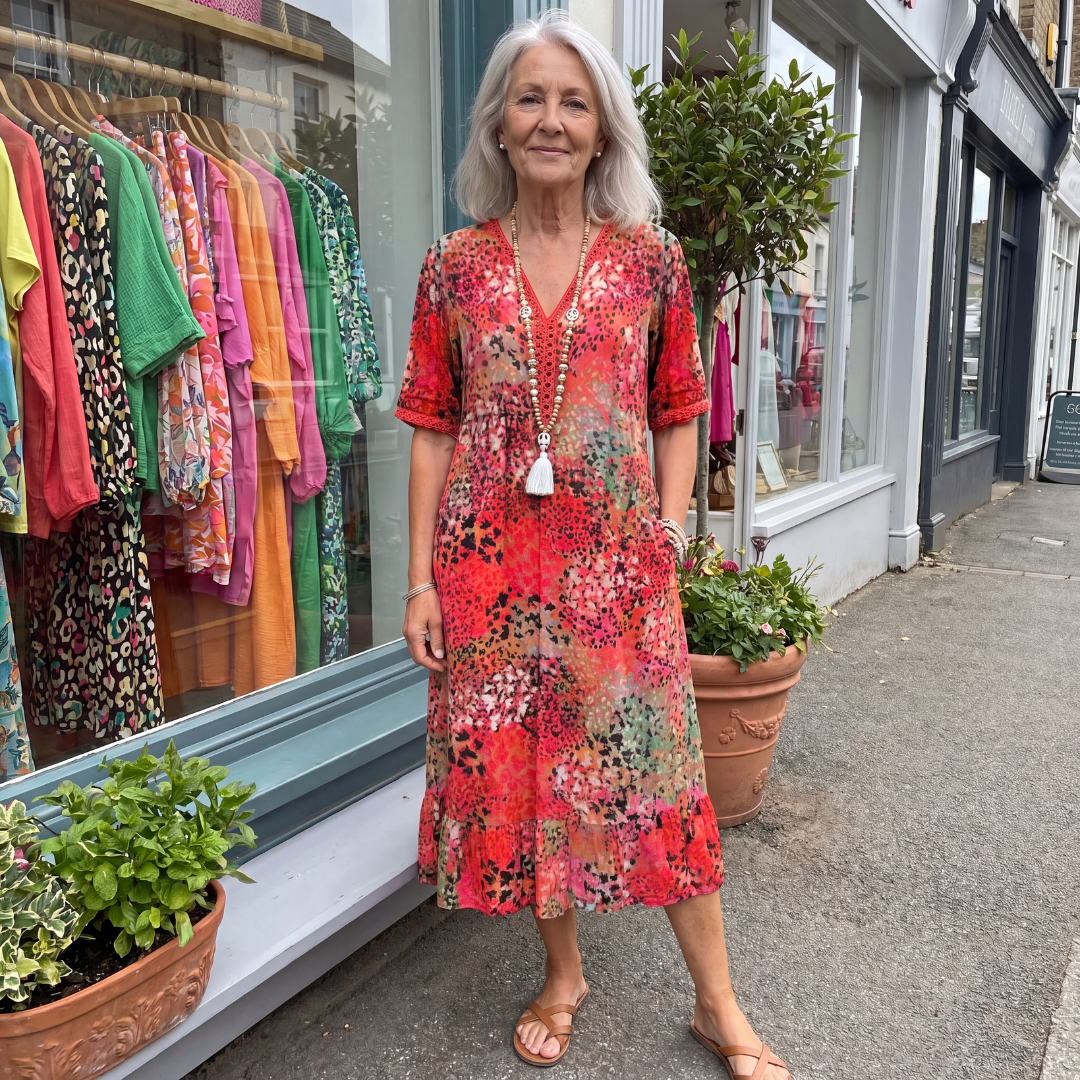 GLORIA | VIBRANTE MIDI-JURK MET ELEGANTE BUIKBEDDEKKING