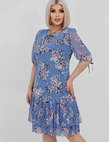 ANTOINETTE | FLORAL CHIFFON PUFF-SLEEVE TIERED MIDI JURK