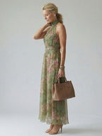 Mirelle™ Geplooide Halter Midi Jurk