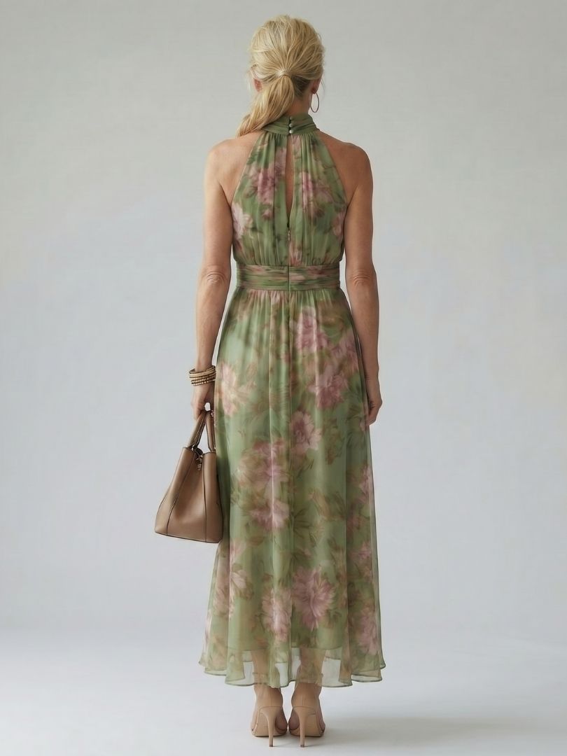 Mirelle™ Geplooide Halter Midi Jurk