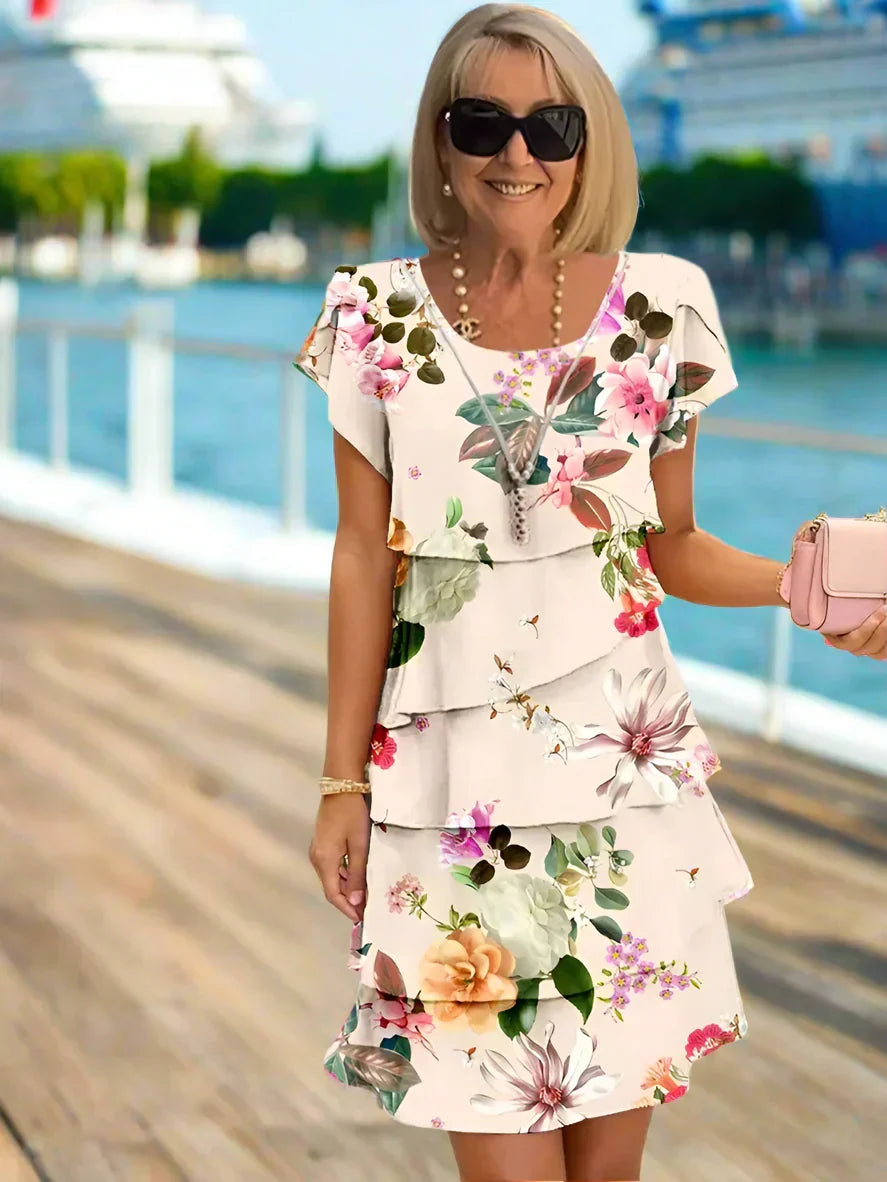 Rosie | Bloemige Laagjes Chiffon Jurk