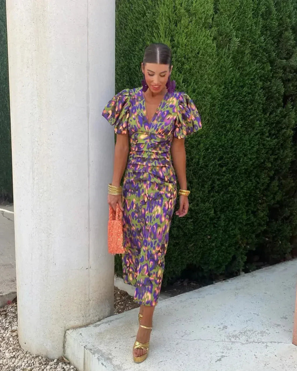 Marina | Elegante Midi-jurk met Pofmouwen