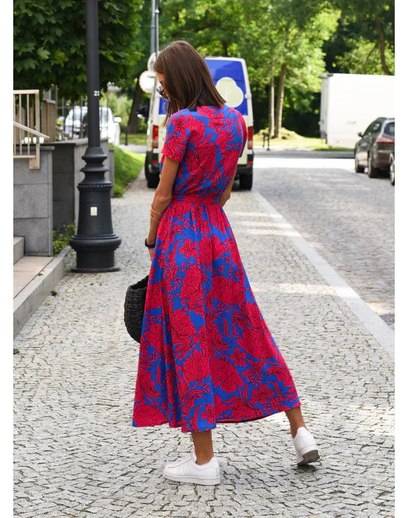 Eva | Elegante V-hals Vloeiende Midi-jurk