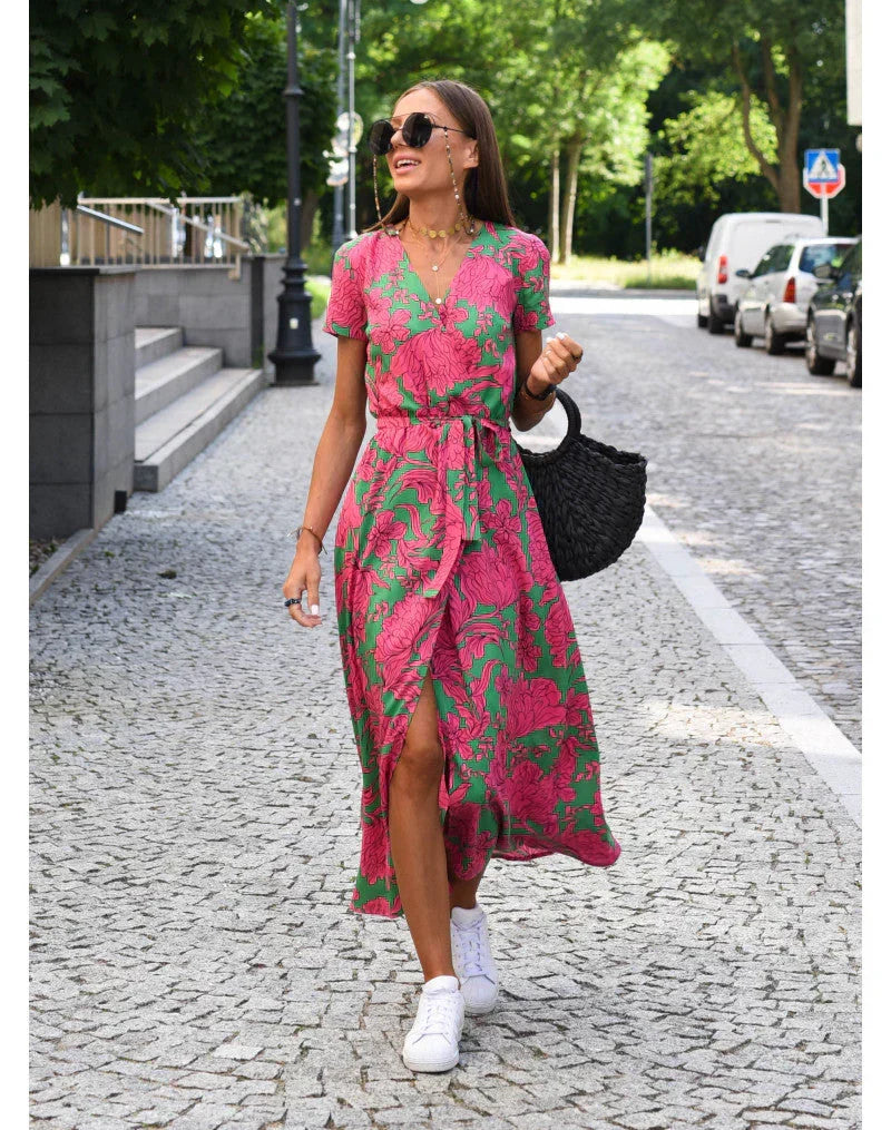 Eva | Elegante V-hals Vloeiende Midi-jurk