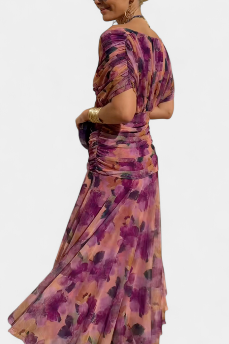 PENELOPE | LANGE FLORAL V-HALS JURK