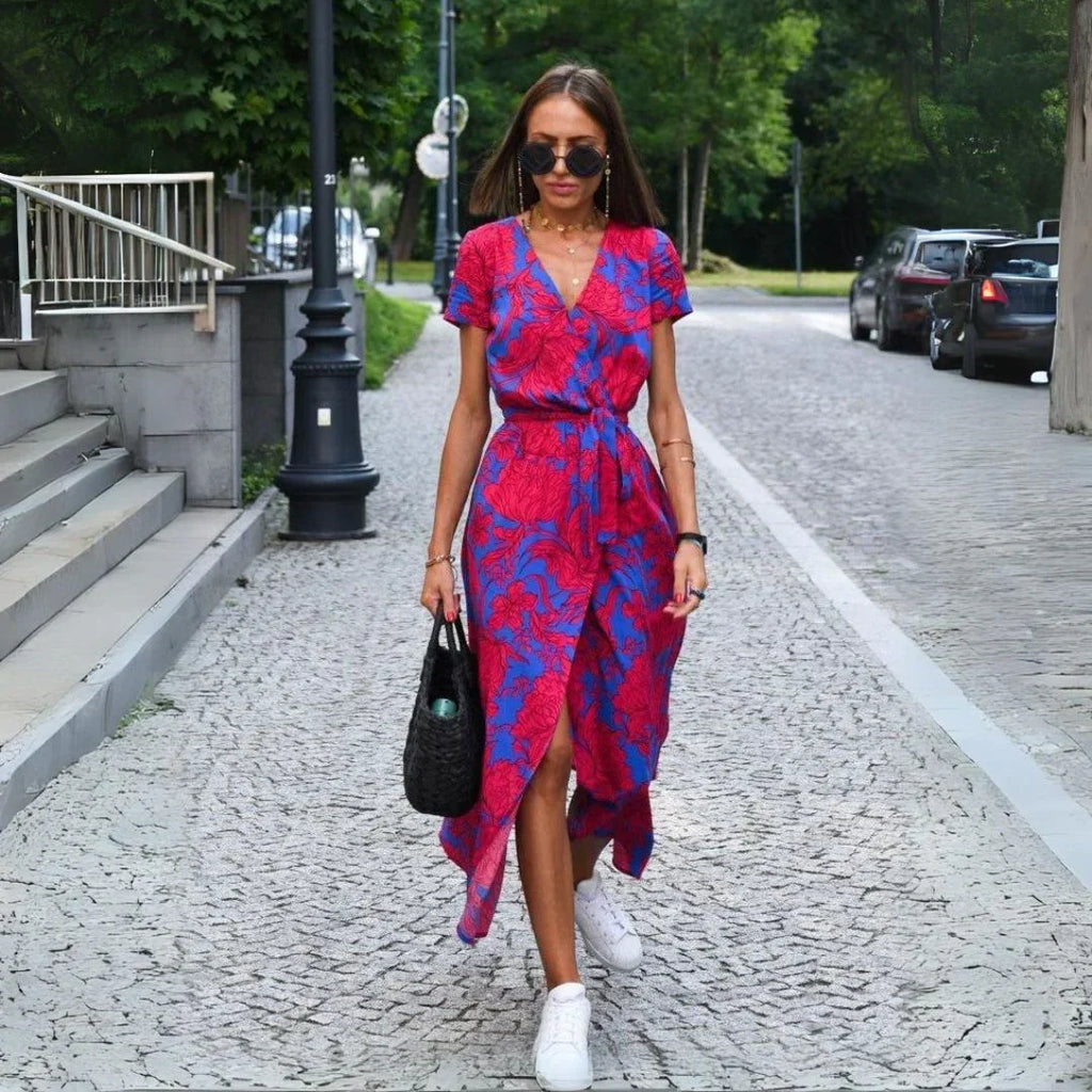 Eva | Elegante V-hals Vloeiende Midi-jurk