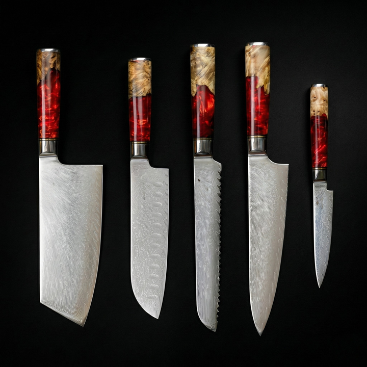 Japanse Damascus Nakama Shinku 5-delige Chef's Messenset – Precisiebladen