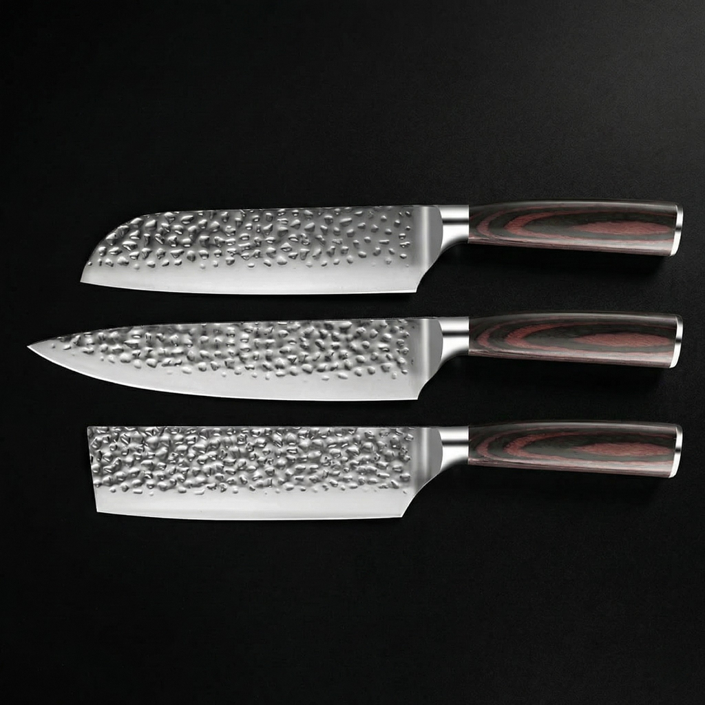 Japanse gehamerde Damascus koksmesset – 3-delige set