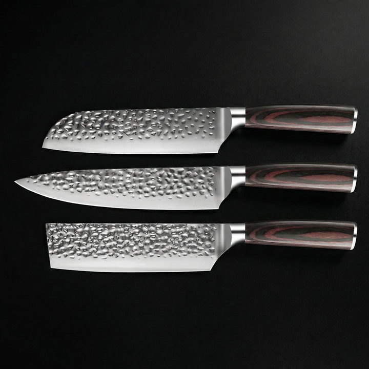 Japanse gehamerde Damascus koksmesset – 3-delige set