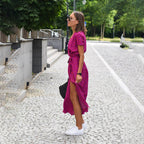 DEBORAH | KORTE MOUWEN BLOEMEN WIKKEL MIDI JURK