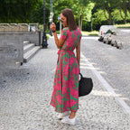DEBORAH | KORTE MOUWEN BLOEMEN WIKKEL MIDI JURK