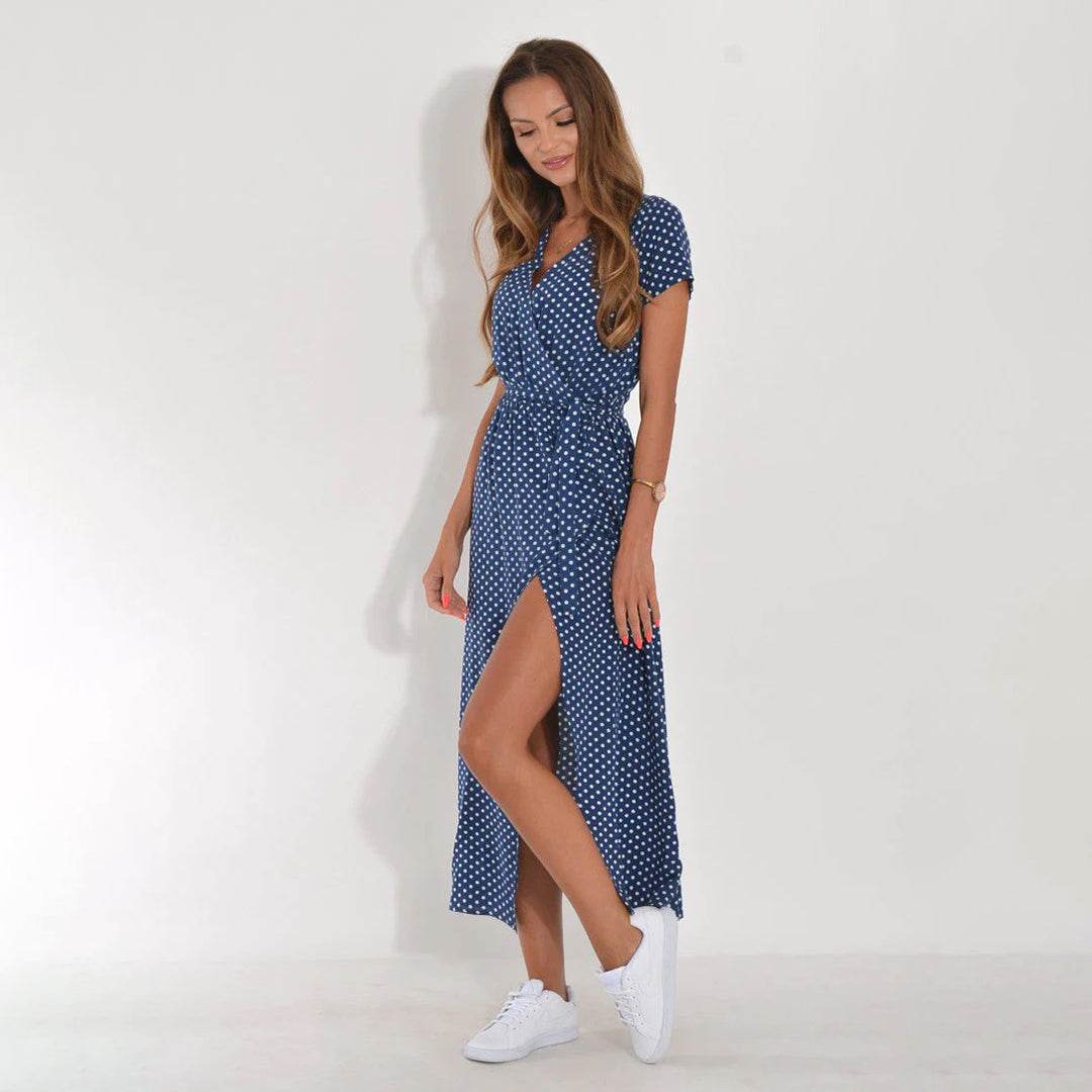 DEBORAH | KORTE MOUWEN BLOEMEN WIKKEL MIDI JURK
