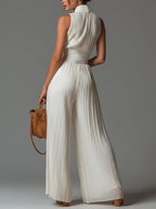 CLAIRE | WIT PLISSE CHIFFON JUMPSUIT