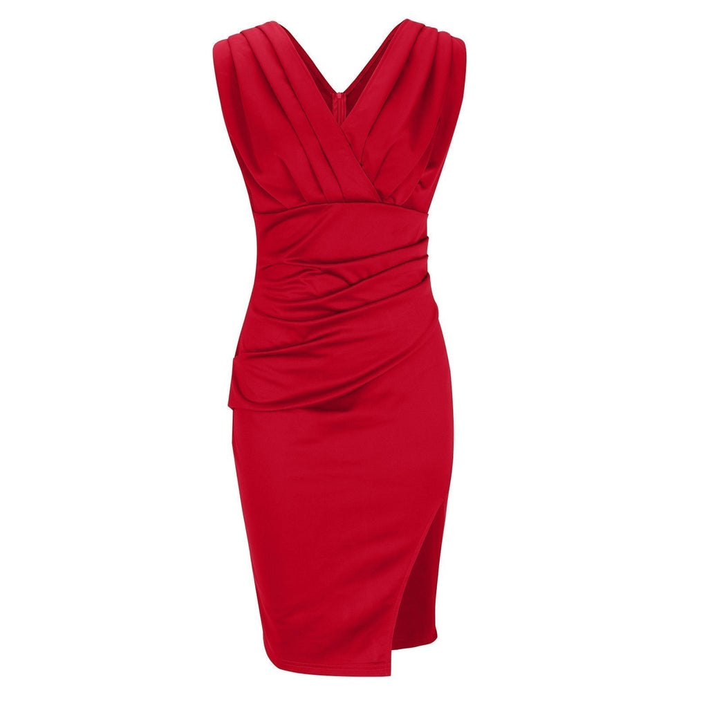 LORETTA | MOUWLOZE MIDI-JURK MET V-HALS EN RUCHES MET SPLIT