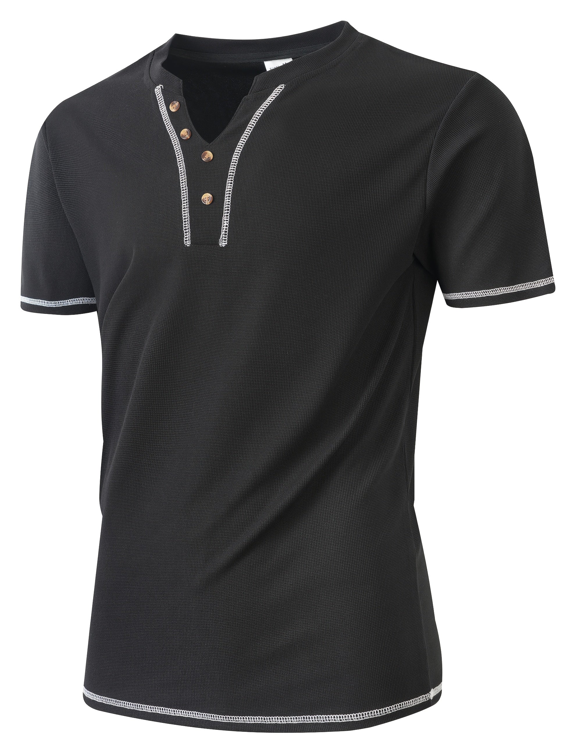 Maxwell | Getextureerde Knop-Hals T-shirt