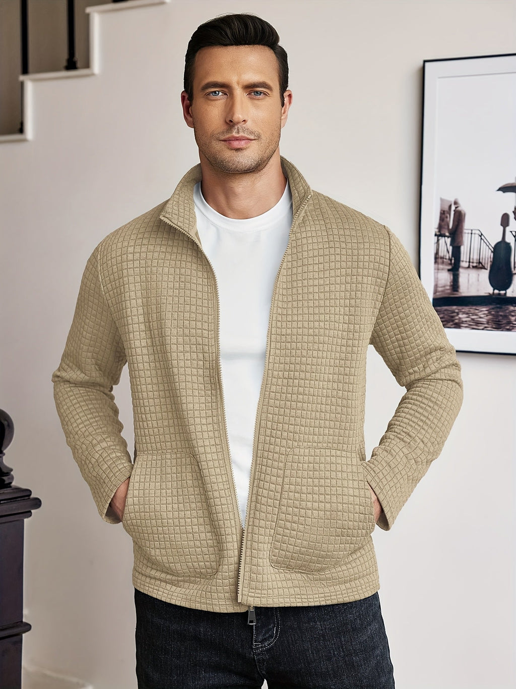 Nash | Textured Stand-Collar Zip-Up Jacket