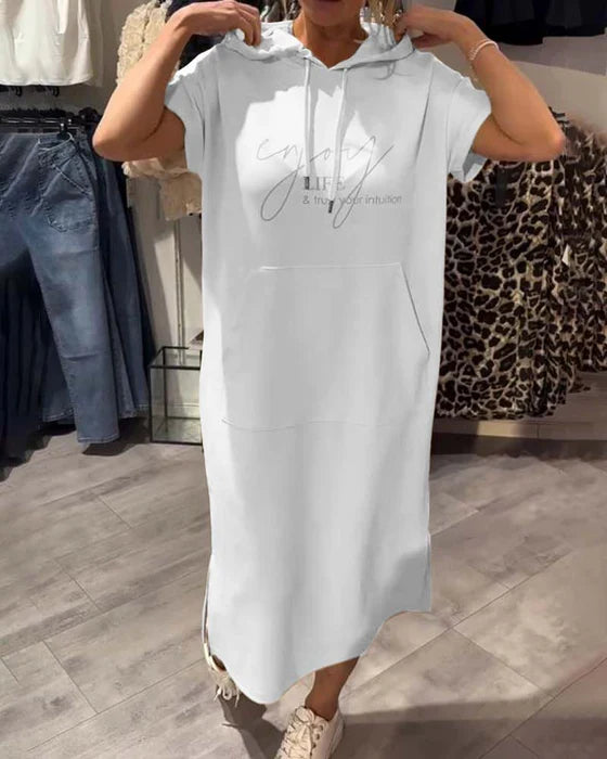 BEVERLEY | CASUAL KORTE MOUWEN HOODED MIDI JURK MET ZAKKEN