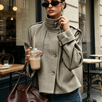 Margaux | Houndstooth Staande-Kraag Jas