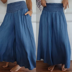 BLYTHE | BREDE-PANTY HOOG-WAIST SMOCKED DENIM BROEKEN