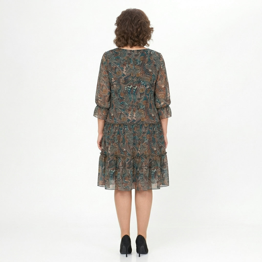 NOREEN | PAISLEY PRINT CHIFFON MIDI JURK MET BUIKBEDDEKKING