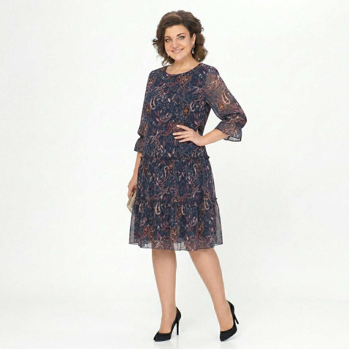 NOREEN | PAISLEY PRINT CHIFFON MIDI JURK MET BUIKBEDDEKKING