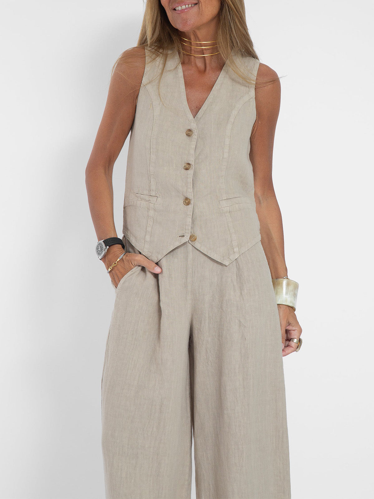 Lauren | Elegante Vest en Wijde Pantalon Set