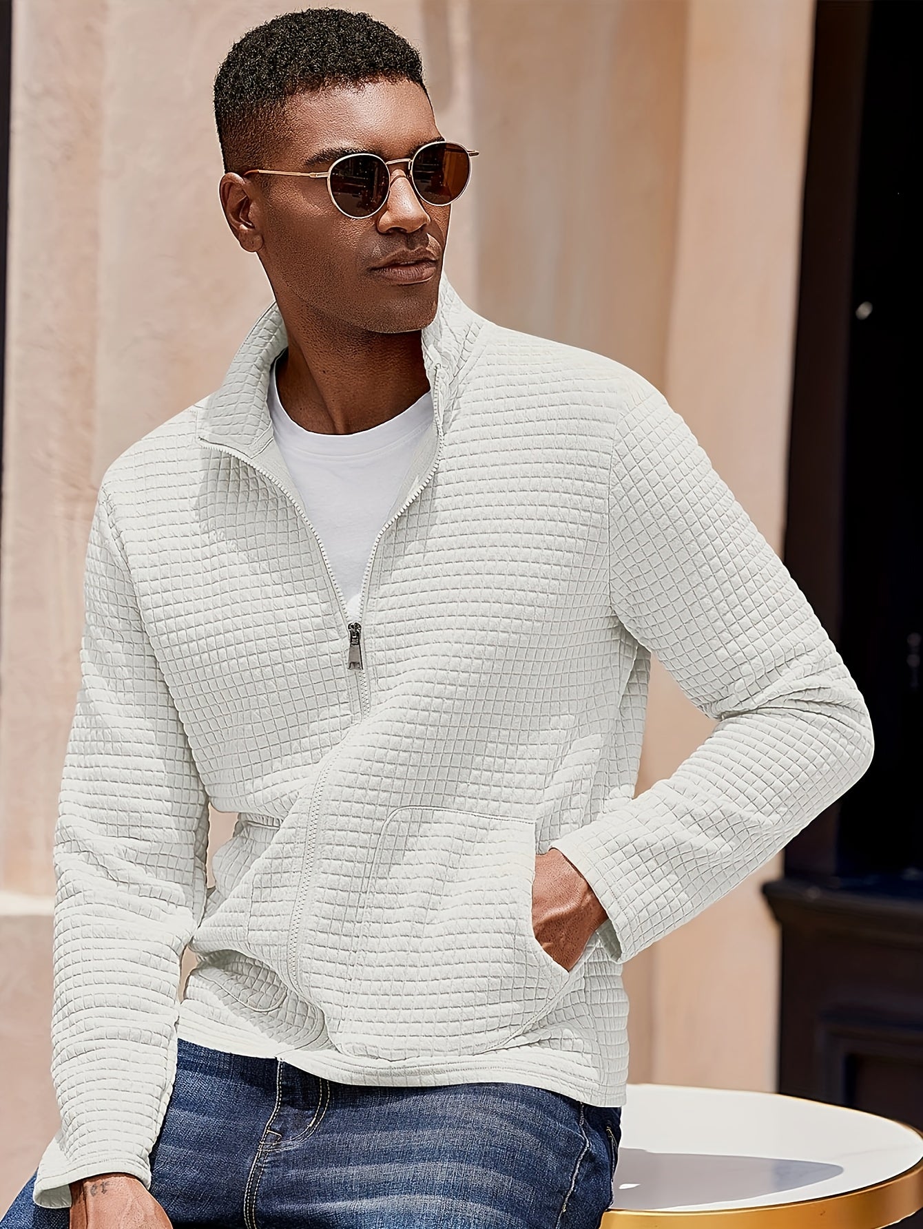 Nash | Textured Stand-Collar Zip-Up Jacket