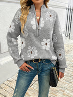 Marnie | Bloemen Halve-Zip Pullover Trui