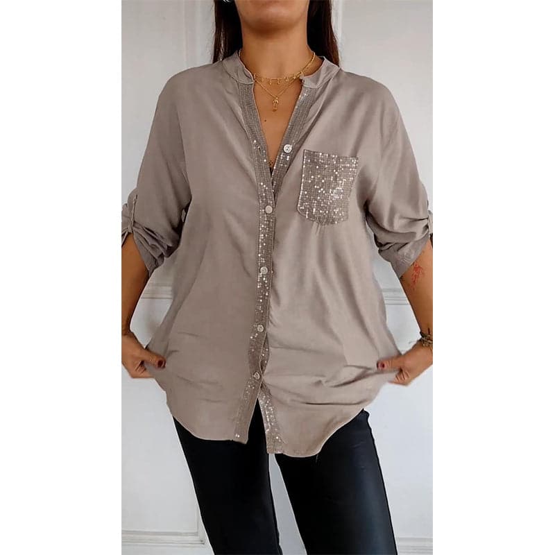 VERITY | SHIRT MET PAILLETTENAFWERKING EN KNOPEN