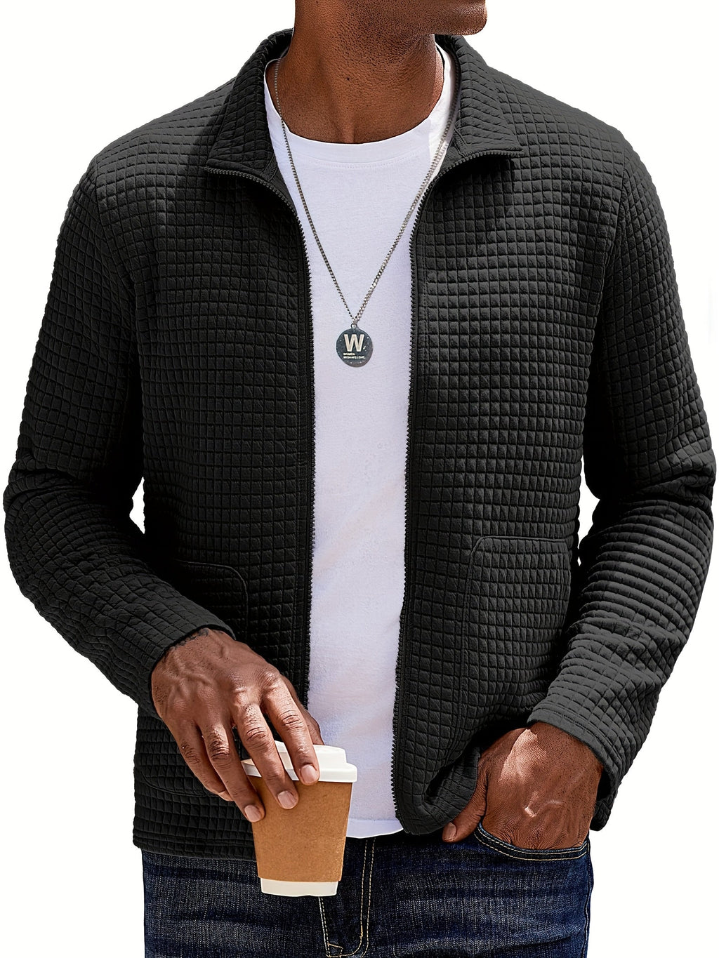 Nash | Textured Stand-Collar Zip-Up Jacket