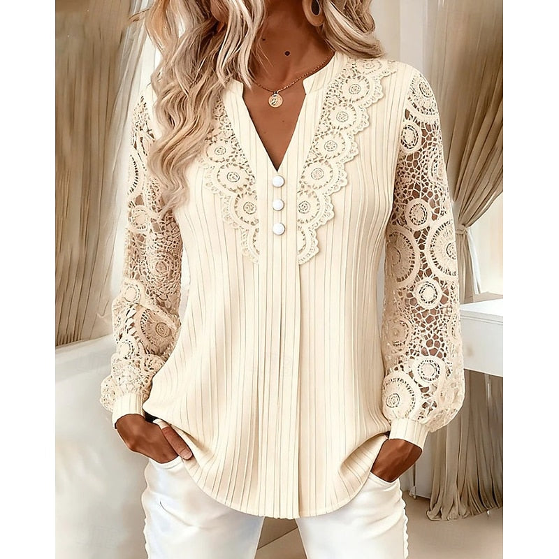 Faye | Blouse met Kantafwerking en V-Hals