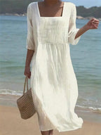 Evelyn | Elegante Midi-jurk met Vierkante Hals