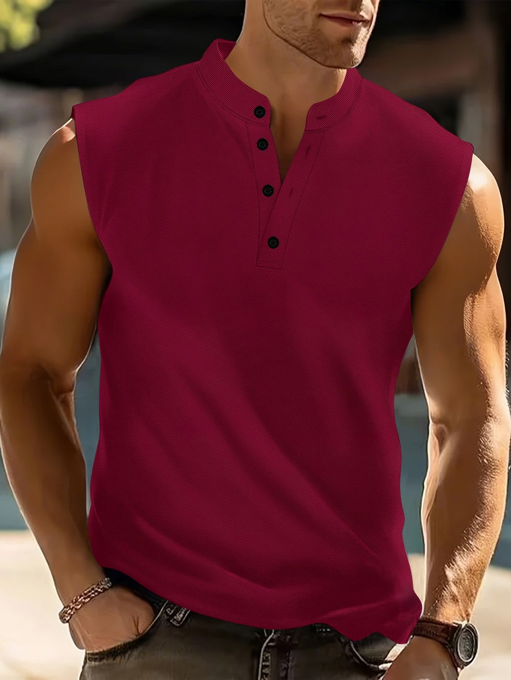 Grant | Mouwloze Knop-Front Tanktop