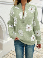 Marnie | Bloemen Halve-Zip Pullover Trui
