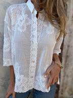 MARGOT | WITTE KANT GEBOUDE KNOPBLUSE