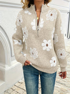 Marnie | Bloemen Halve-Zip Pullover Trui