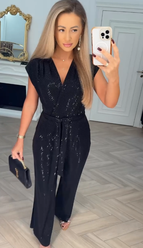 CELESTE | PAILLETTEN TIE-WAIST JUMPSUIT