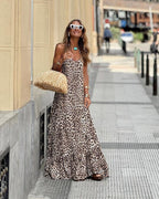 ROWENA | LEOPARD PRINT HALTERNECK BACKLESS MAXI JURK