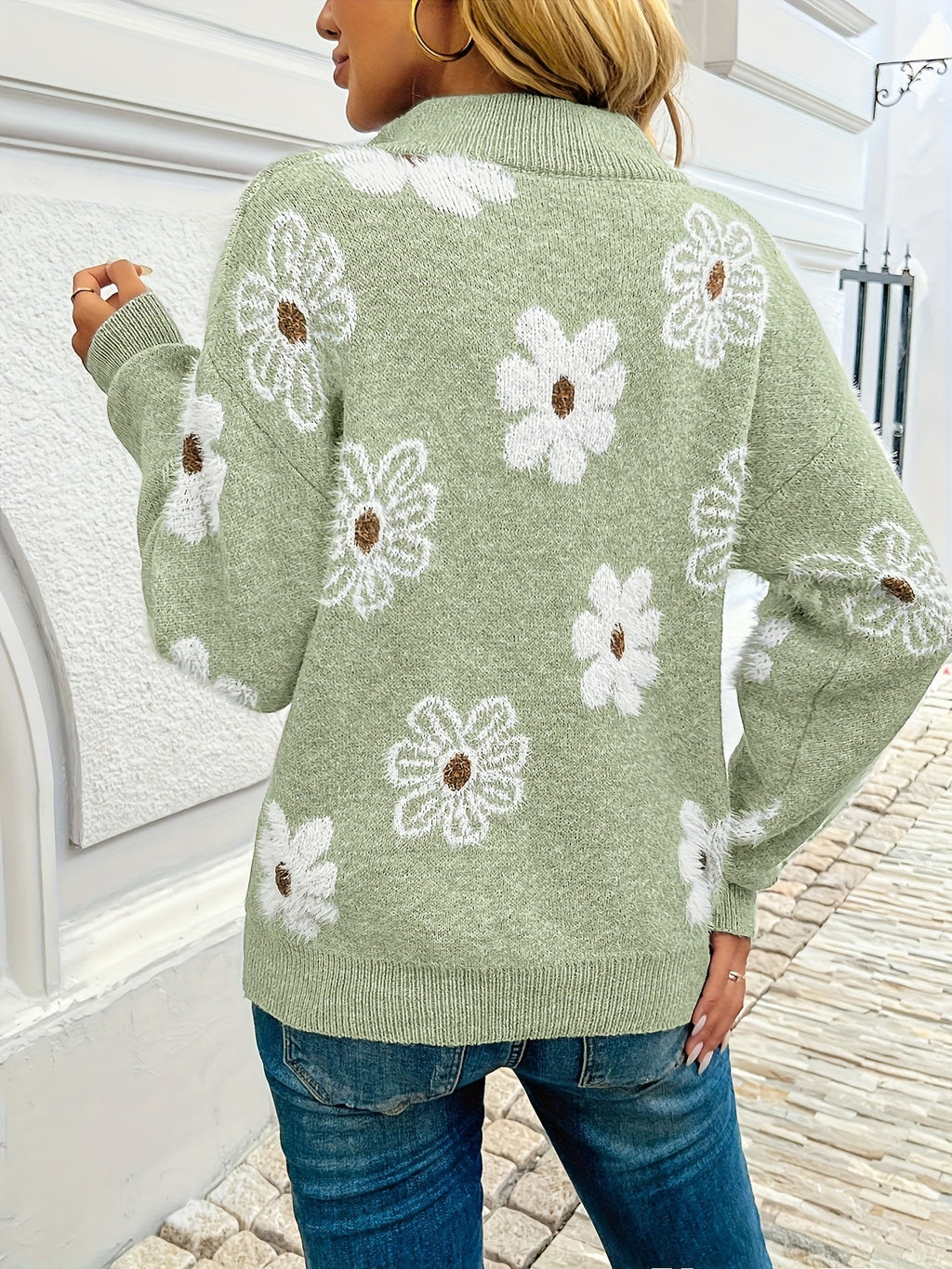 Marnie | Bloemen Halve-Zip Pullover Trui